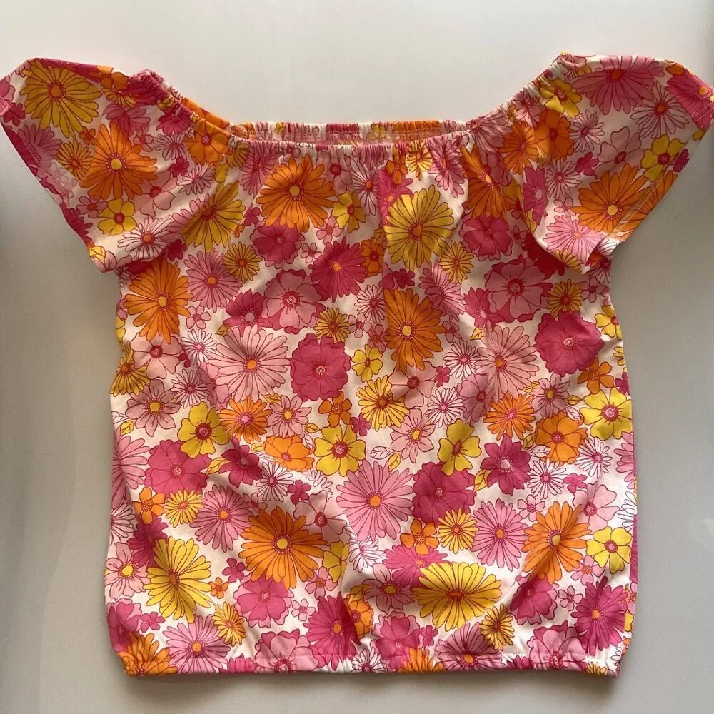 FLORAL YELLOW AND PINK GIRLS TOP 10/12